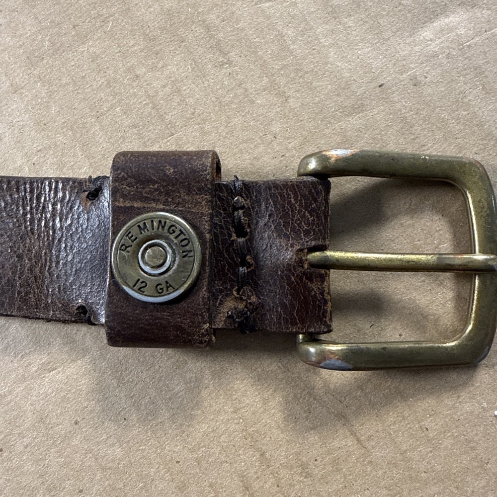 Mens Brown Leather Belt w' Brass Shotshell, Sz 42/44
